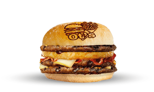 Burger signature du Ot's, votre snack à Namur, le Klet : un mélange de viande pur boeuf, de fromage à raclette et d'oignons caramélisés